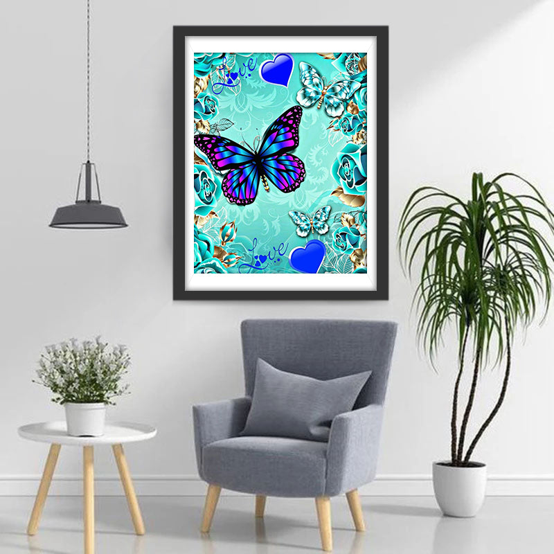 Butterflies and Crown of Blue Roses Diamond Painting