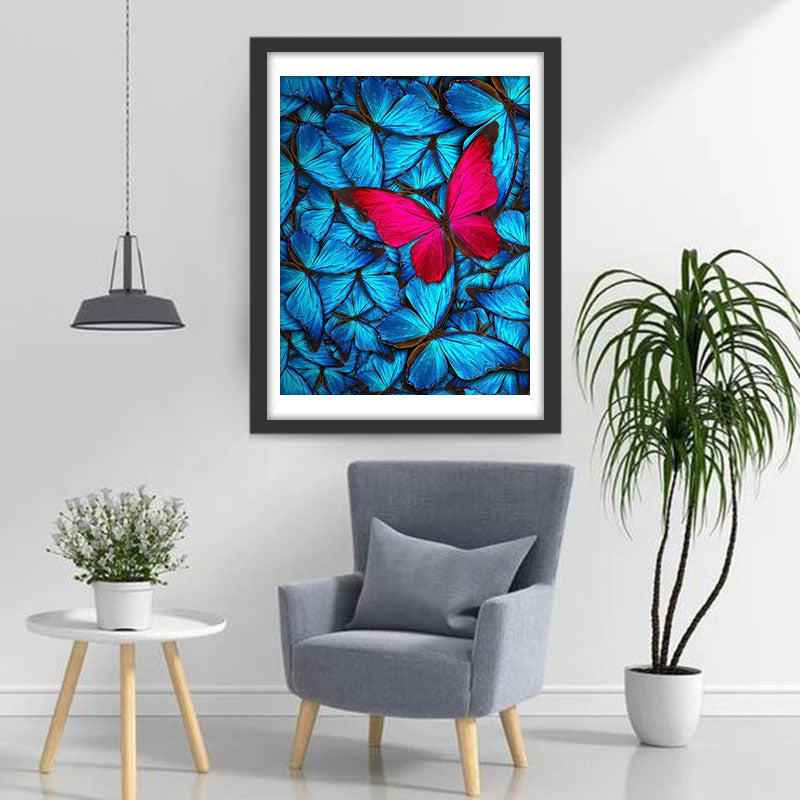 Dark Pink Butterfly and Blue Butterflies 5D DIY Diamond Painting Kits