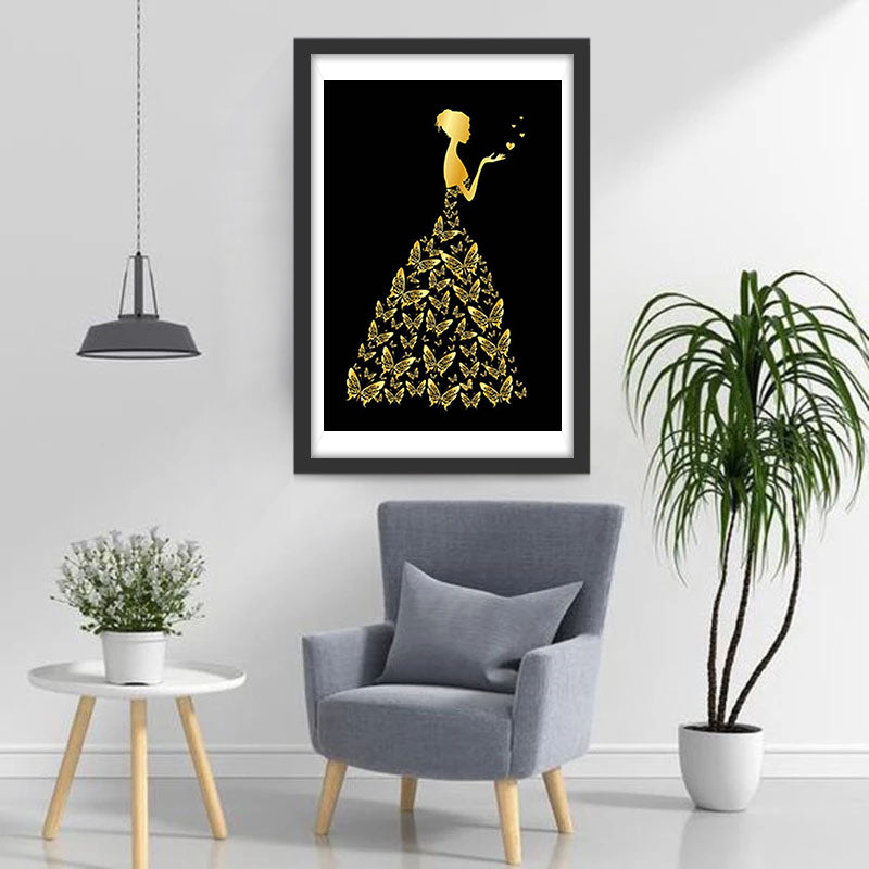 Golden Butterflies and Elegant Woman Diamond Painting