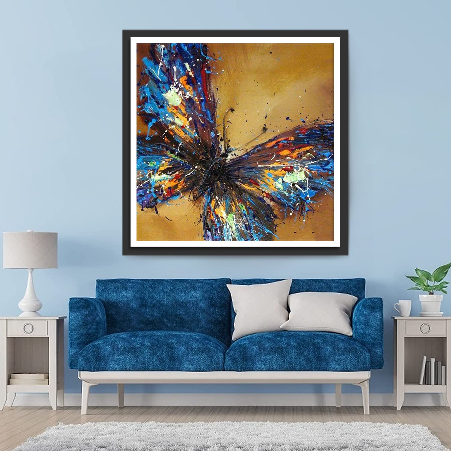 Butterfly in Blue and Orange Colors Diamond Painting