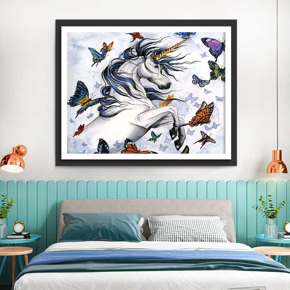 Butterfly and White Unicorn Diamond Painting