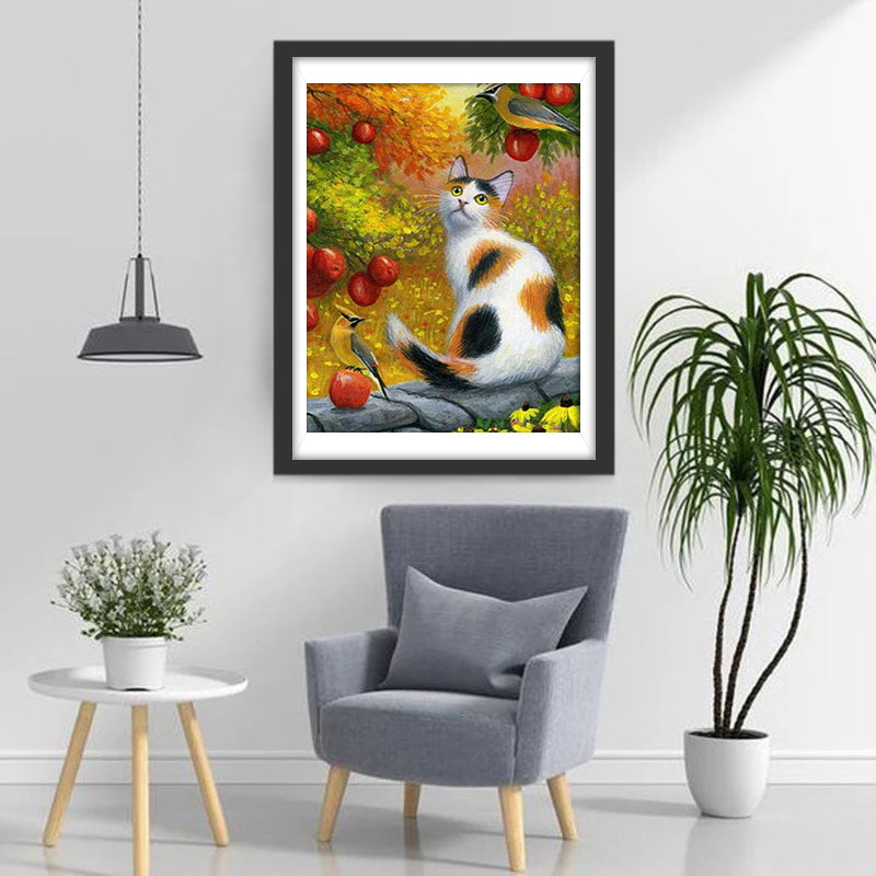 Tricolor Cat and Apples Diamond Painting