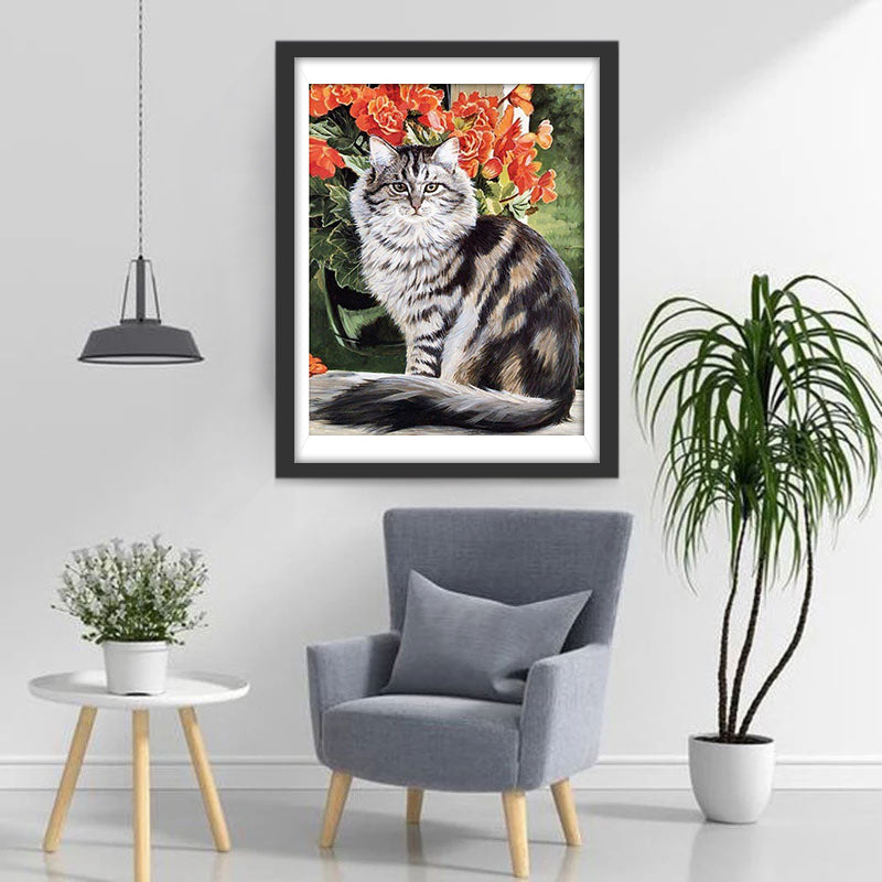 Long-Haired Striped Cat Diamond Painting
