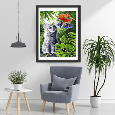 Cat and Blue Butterflies Diamond Painting