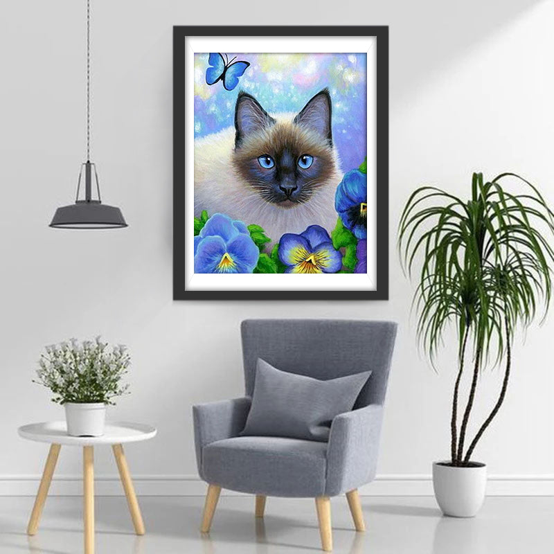 Siamese Cat Ipomoea nil and Butterfly Diamond Painting