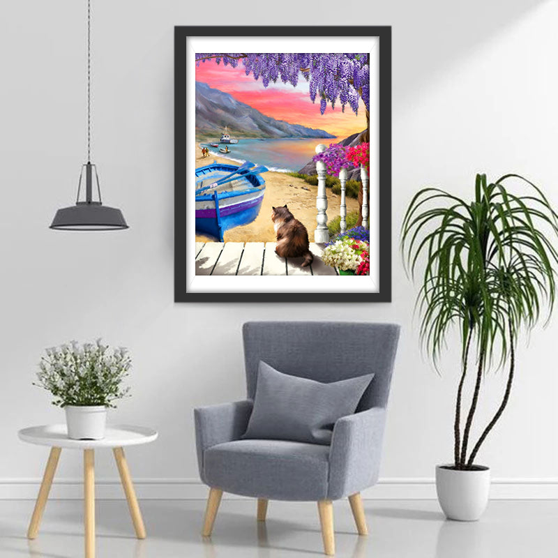 Cat and Beach Diamond Painting