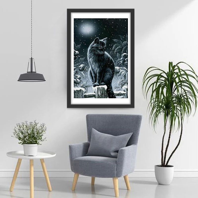 Black Cat in the Snow Diamond Painting
