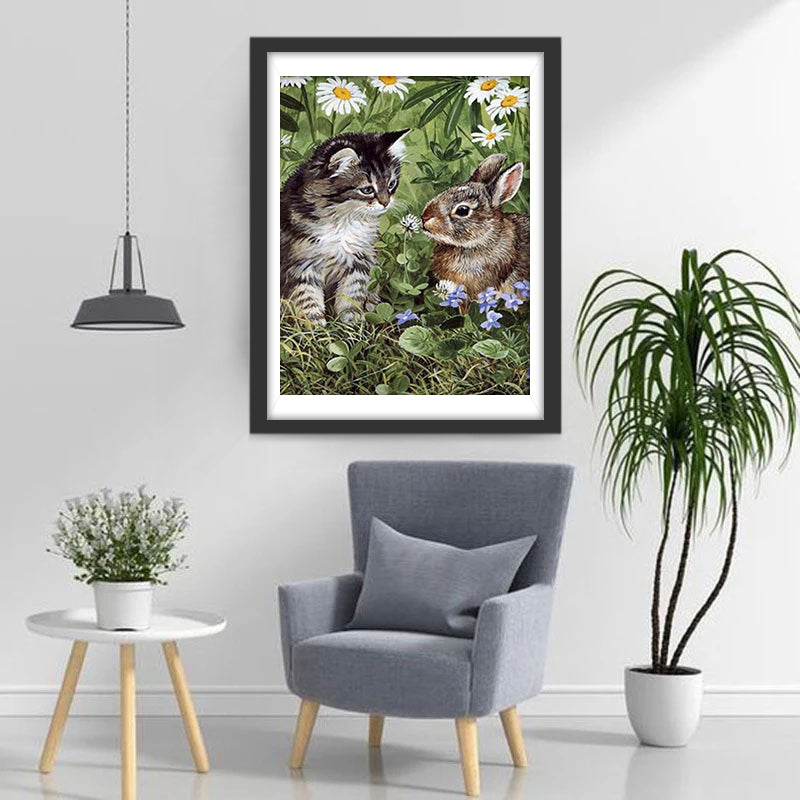 Kitten and Rabbit Diamond Painting
