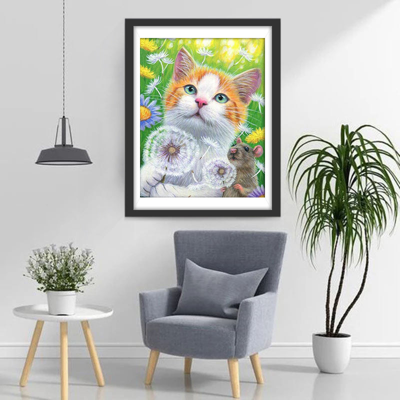 Dandelions and Kitten Diamond Painting