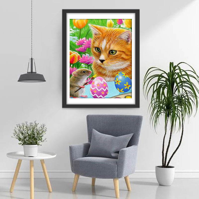 Cat and Mouse at Easter Diamond Painting