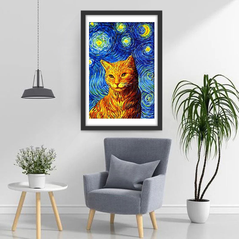 Orange Cat under Starry Night Diamond Painting