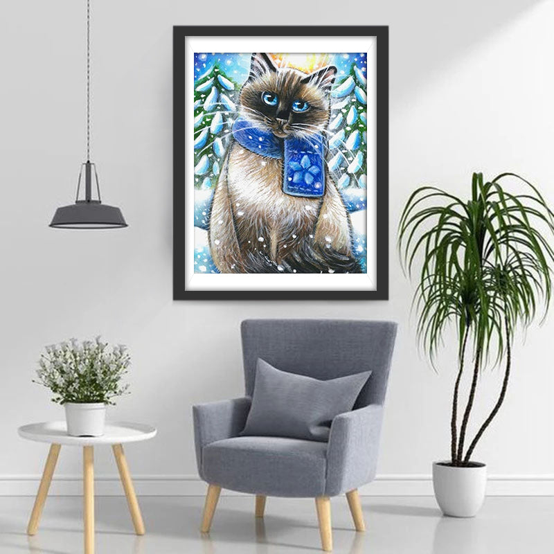 Siamese Cat with Blue Scarf Diamond Painting