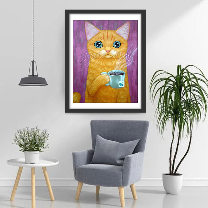 Yellow Cat and Tea Diamond Painting