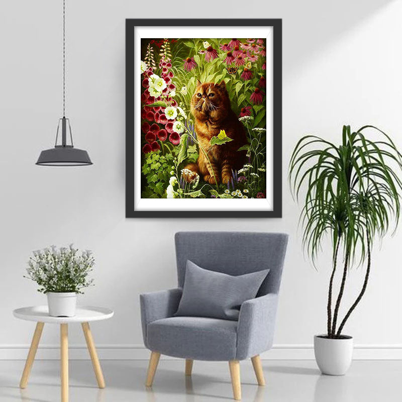 Exotic Shorthair Cat and Flowers Diamond Painting