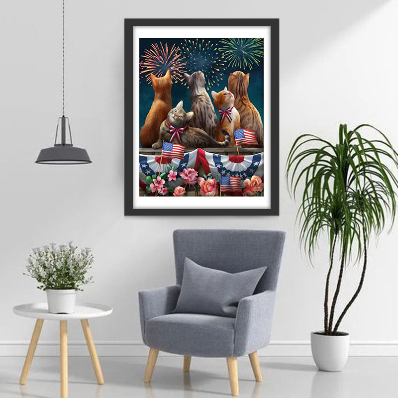American Cats and Fireworks Diamond Painting