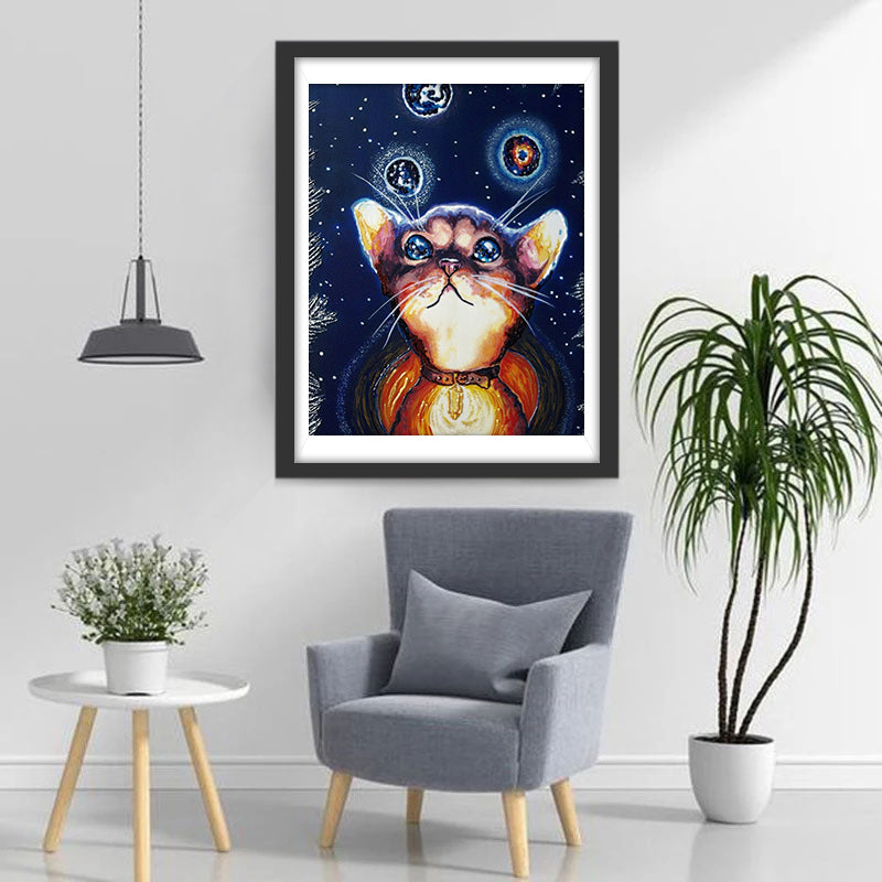 Cat under Starry Sky Diamond Painting