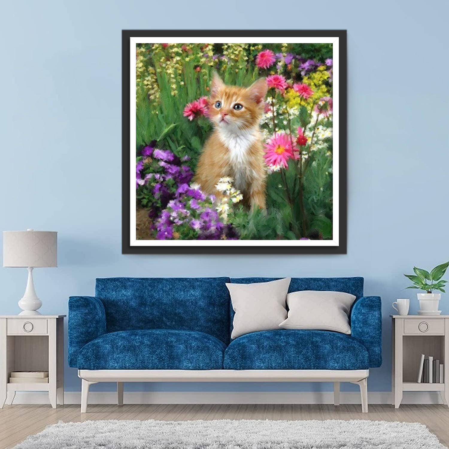 Orange Kitty and Flowers Diamond Painting