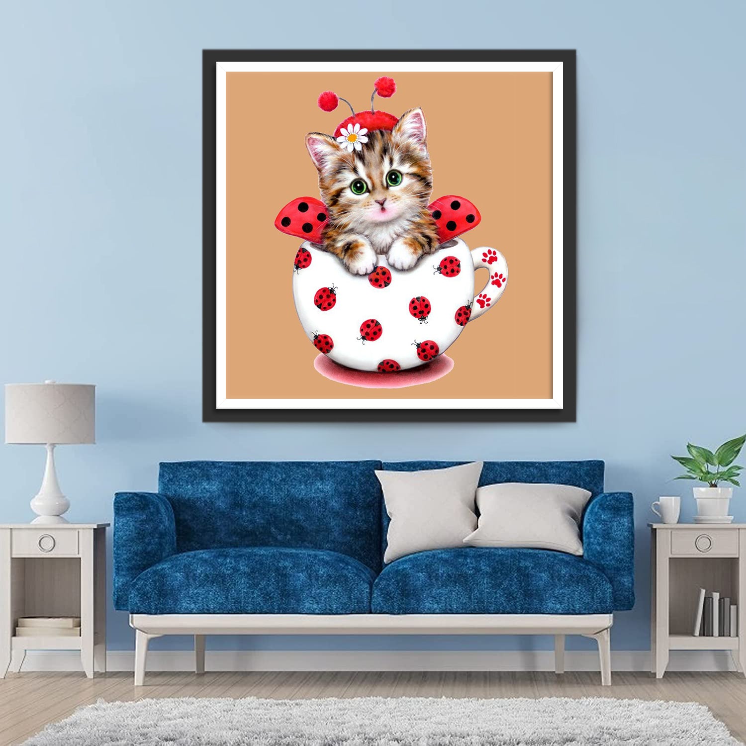 Ladybug Cat in a Mug Diamond Painting