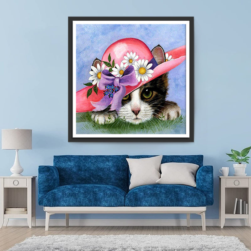 Cat with a Pink Hat Diamond Painting