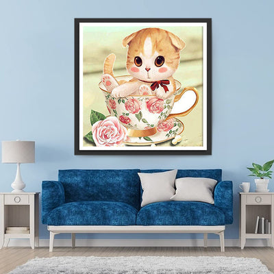 Cat in a Floral Cup 5D DIY Diamond Painting Kits