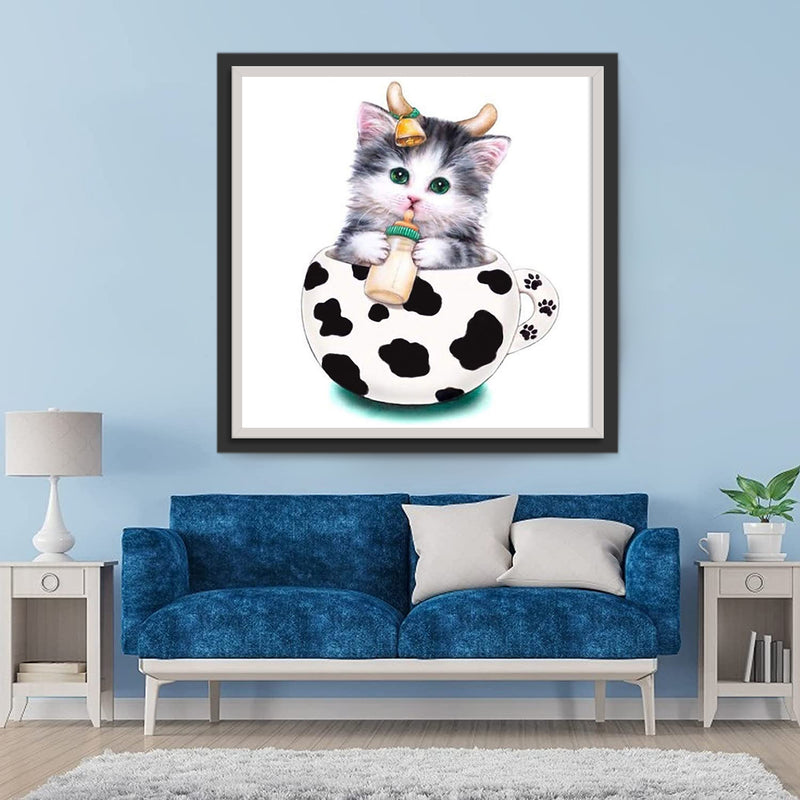 Cow Cat in the Cup Diamond Painting