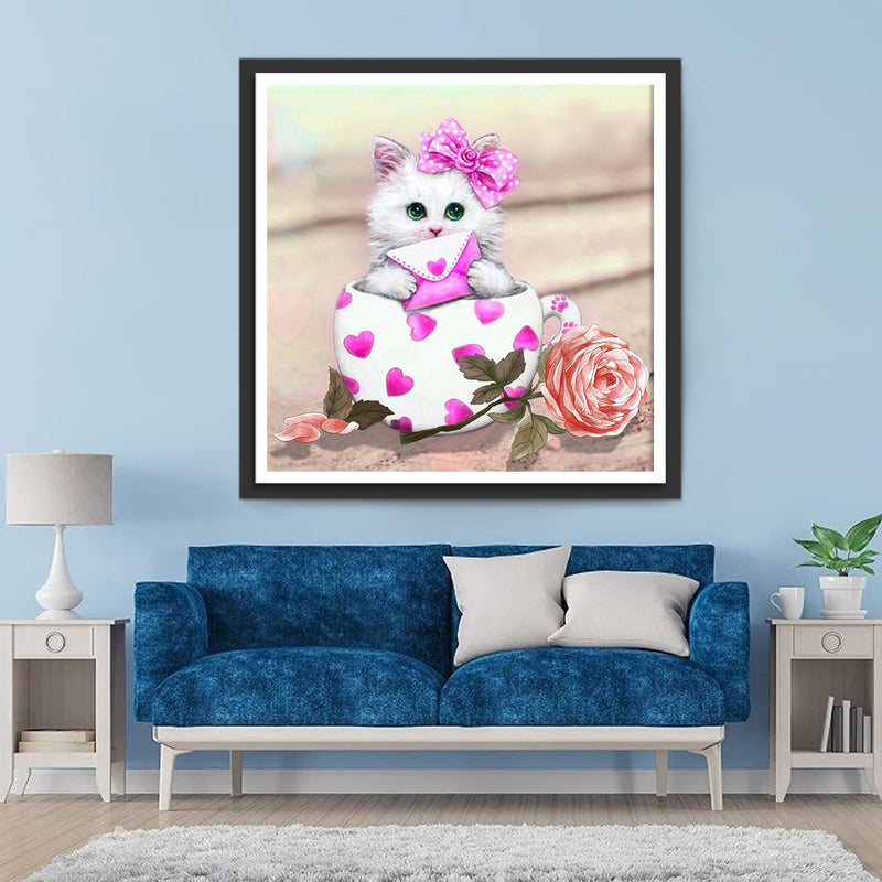 Cat with Love Letter and Rose Diamond Painting