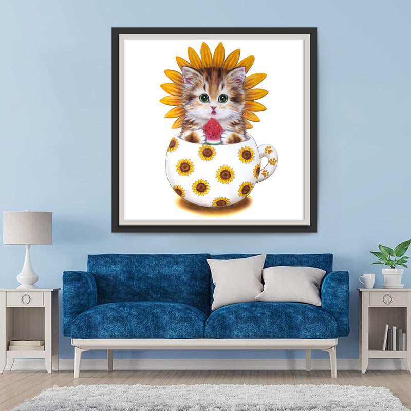 Sunflower Cat in the Cup Diamond Painting