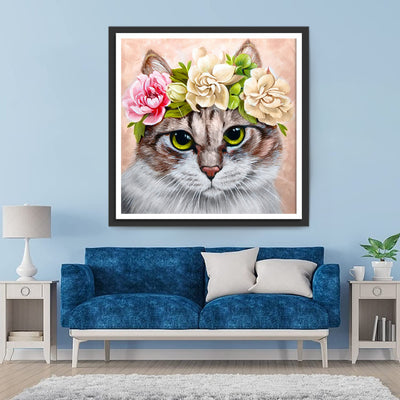 Beauty Cat with Flowers Diamond Painting