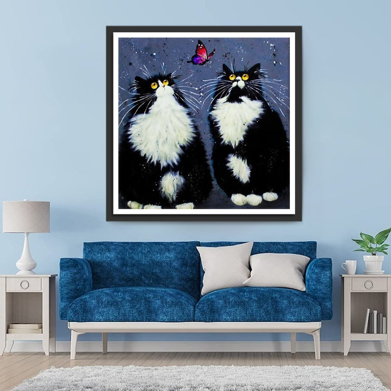 Two Dumb Cats and Butterfly  5D DIY Diamond Painting Kits