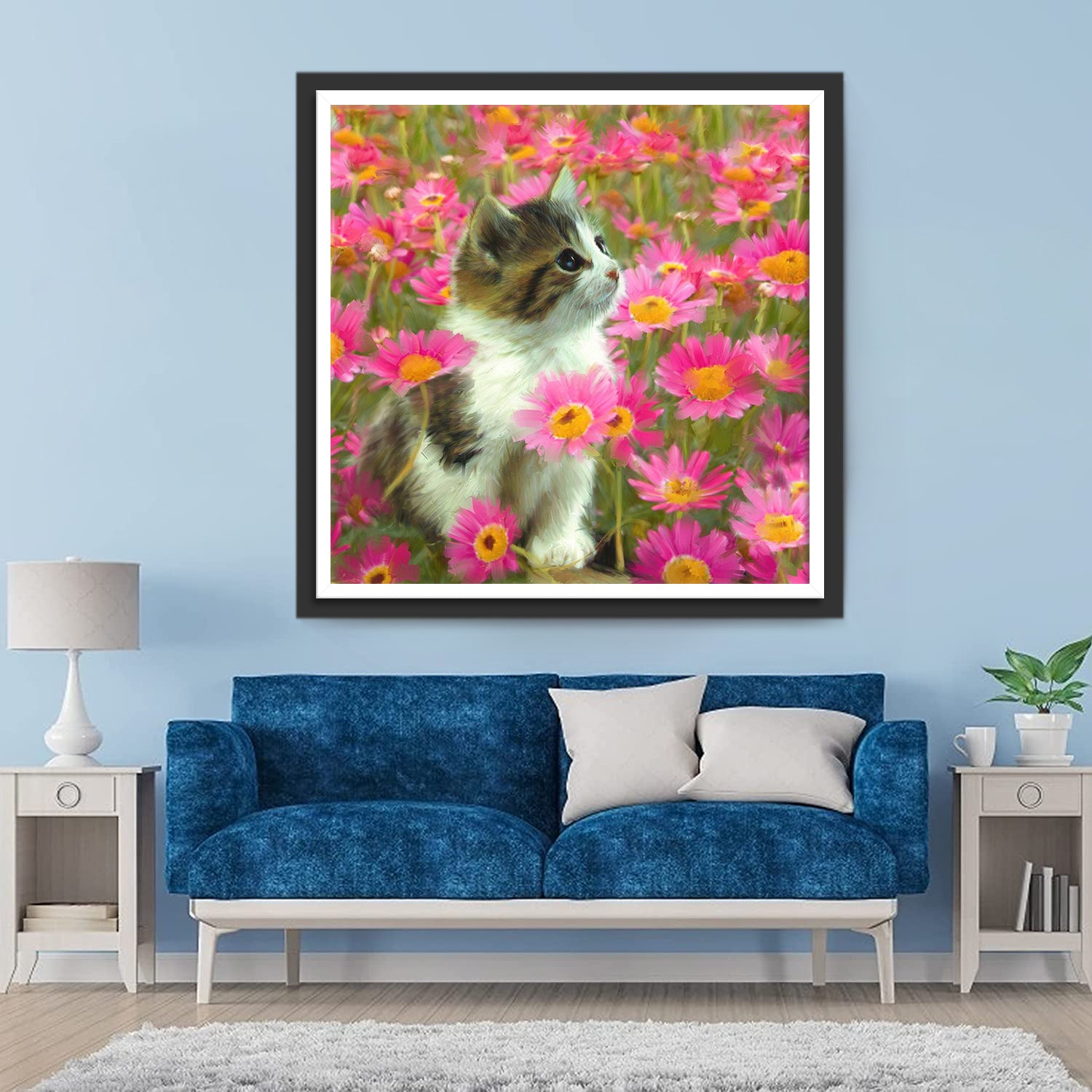 Kitten and Pink Daisies Diamond Painting
