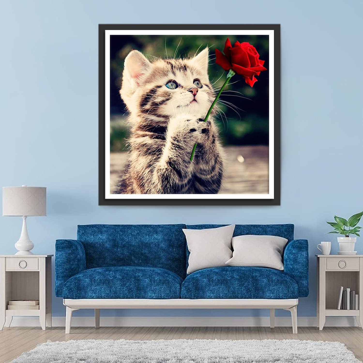 Kitten Holding a Red Rose Diamond Painting
