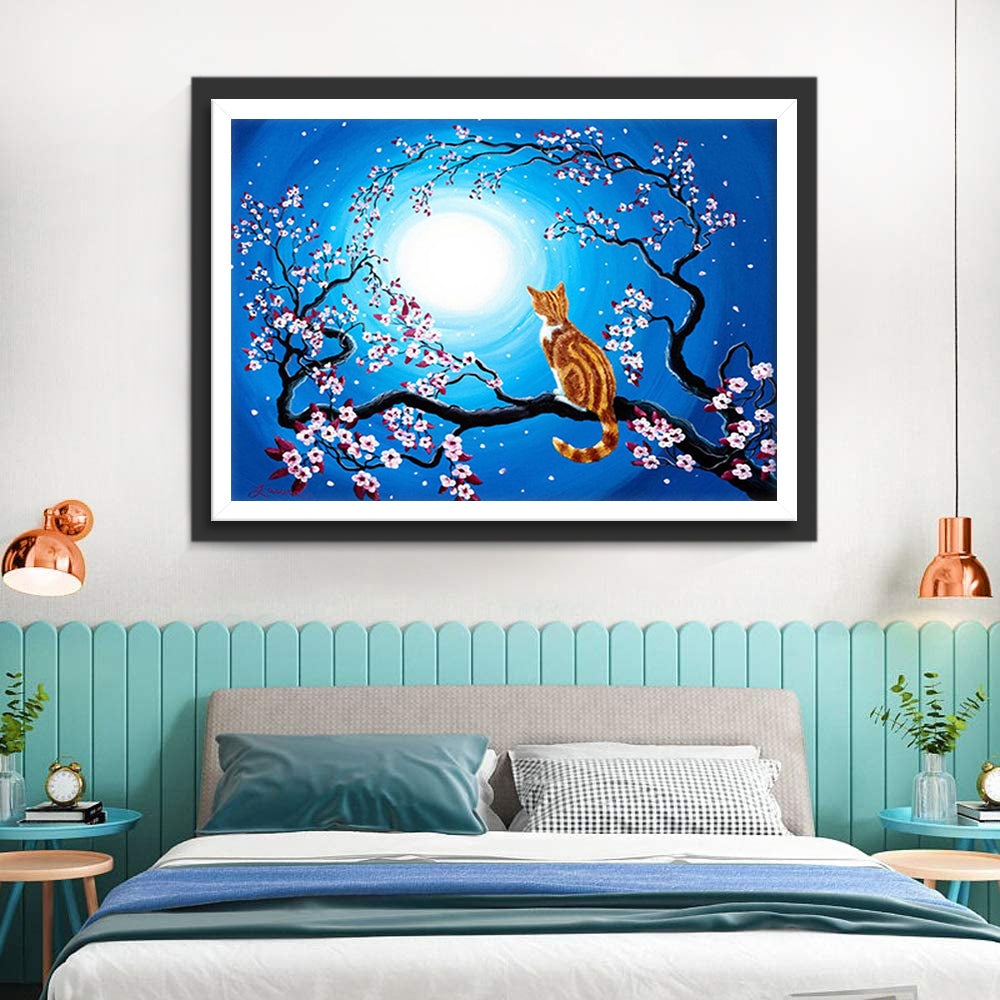 Cat with Moon Diamond Painting