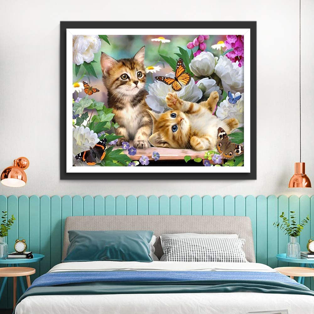 Kittens Playing with Butterflies Diamond Painting