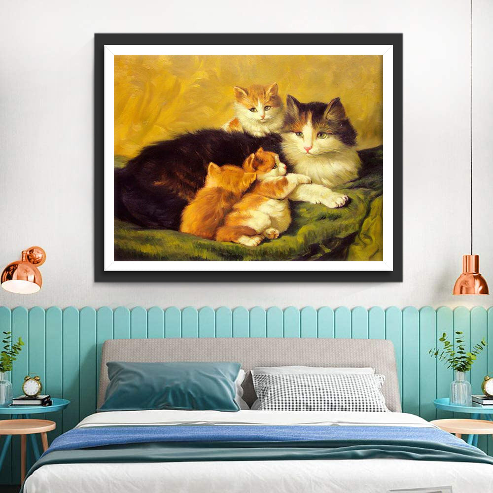 Cat with Her Kids Diamond Painting