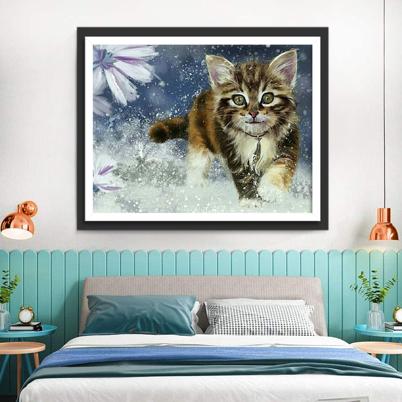 Cat on Ice and Snow Diamond Painting