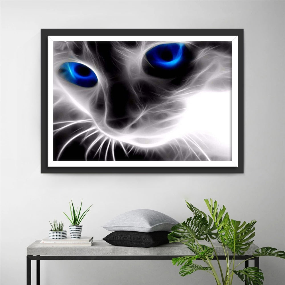 Gray Cat with Blue Eyes Diamond Painting