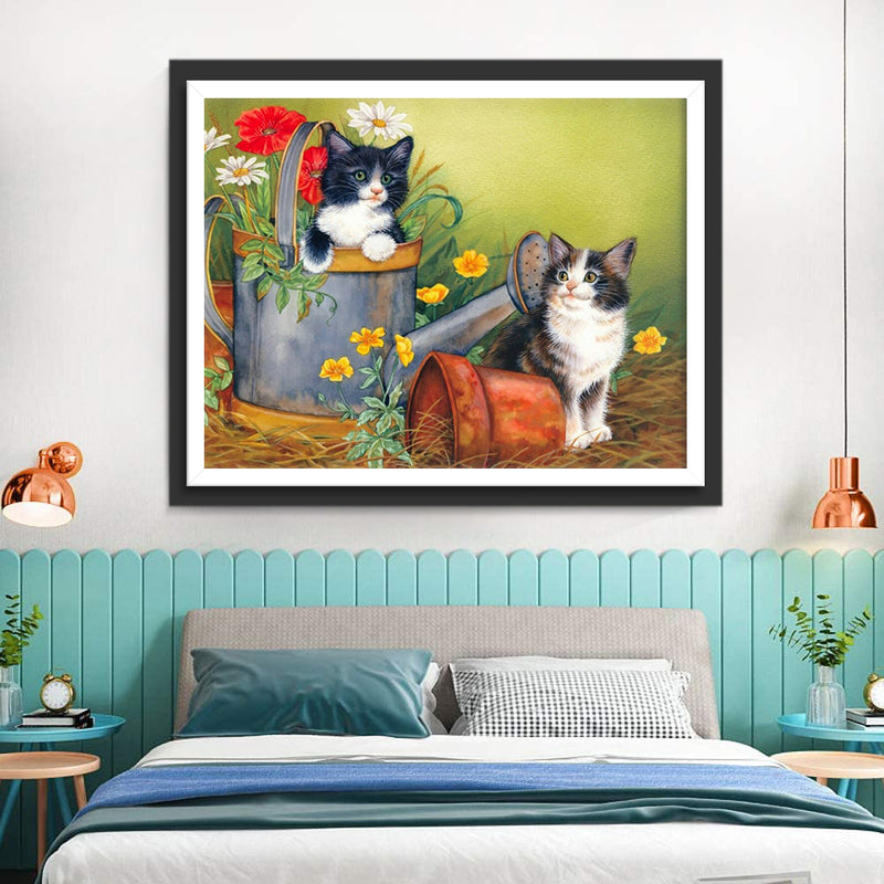 Cats and Watering Pot Diamond Painting