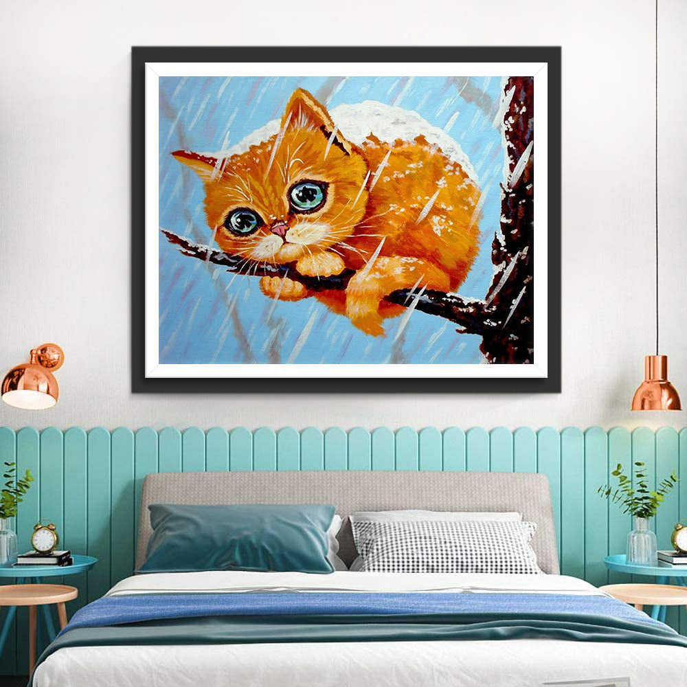Poor Cat in Snow Diamond Painting