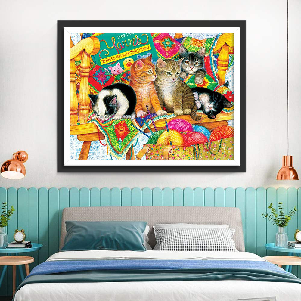 Cats Kniting Diamond Painting