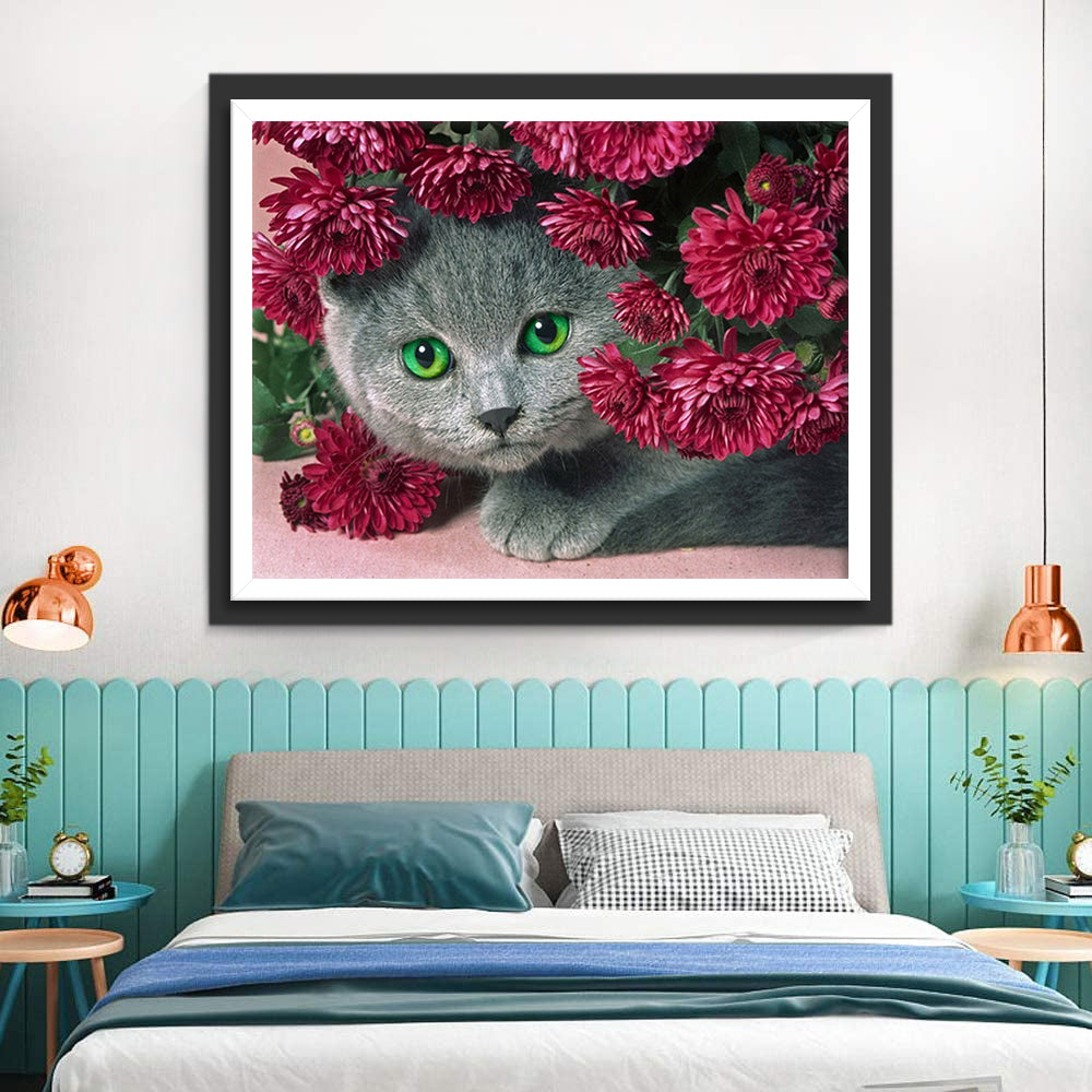 British Shorthair and Chrysanthemums Diamond Painting