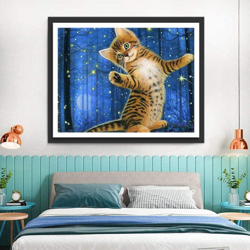 Cat and Fireflies in the Forest 5D DIY Diamond Painting Kits