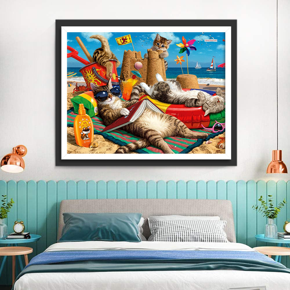 Cat Family on Vacation Diamond Painting