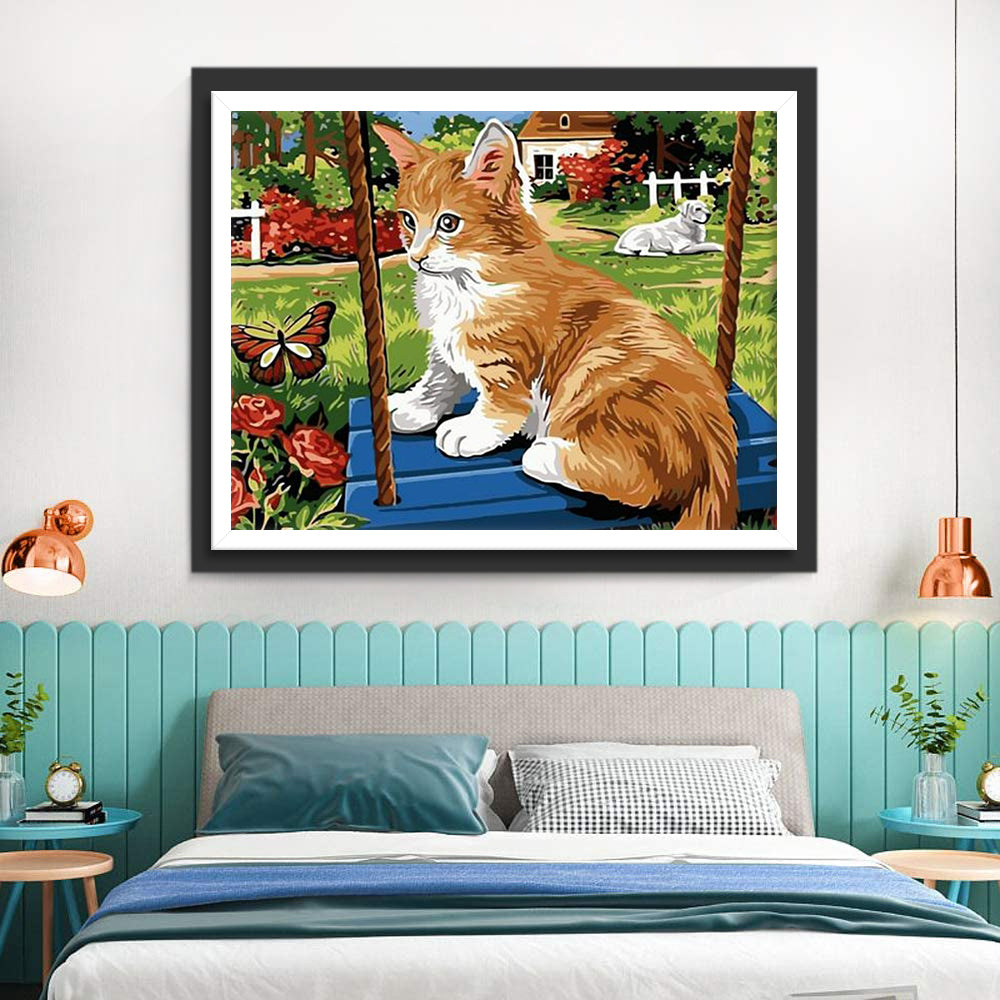 Little Orange Cat on the Swing Diamond Painting