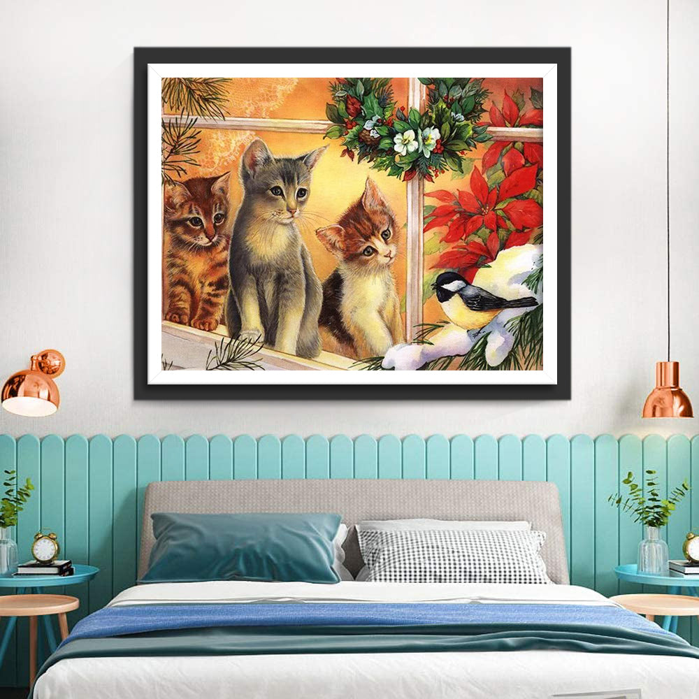 Three Kittens and Bird Diamond Painting