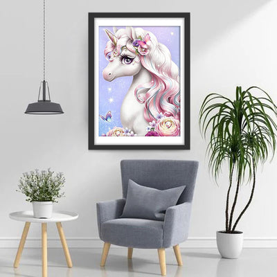 Cute White and Pink Unicorn Cartoon Diamond Painting