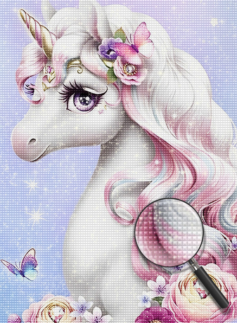 Cute White and Pink Unicorn Cartoon Diamond Painting