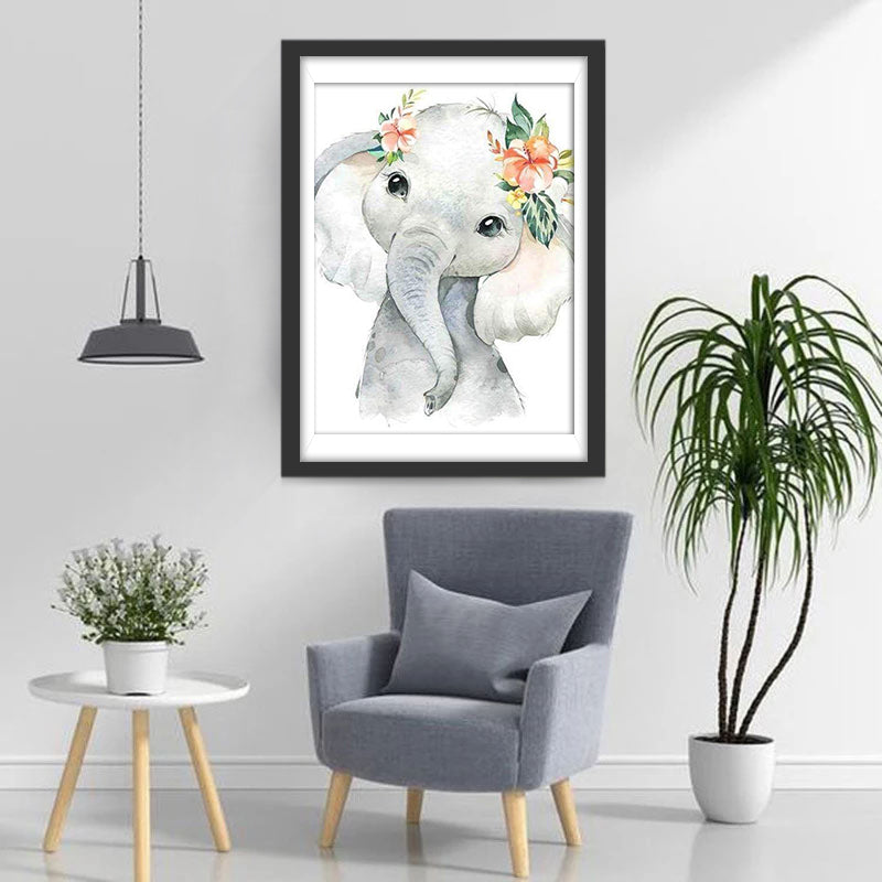 Cute Little Grey Elephant with Flowers 5D DIY Diamond Painting Kits