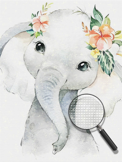 Cute Little Grey Elephant with Flowers Diamond Painting