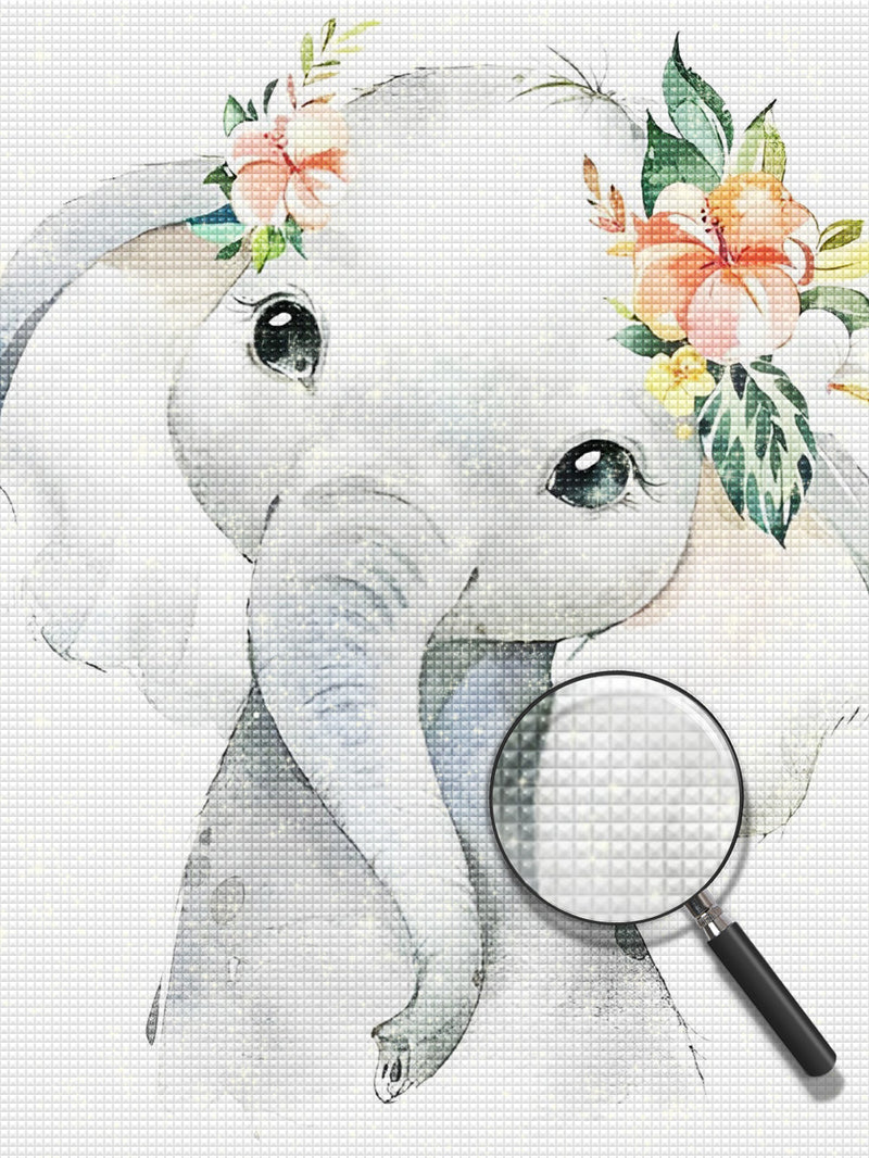 Cute Little Grey Elephant with Flowers 5D DIY Diamond Painting Kits