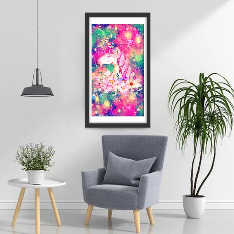 Pink Unicorn and Flowers Diamond Painting